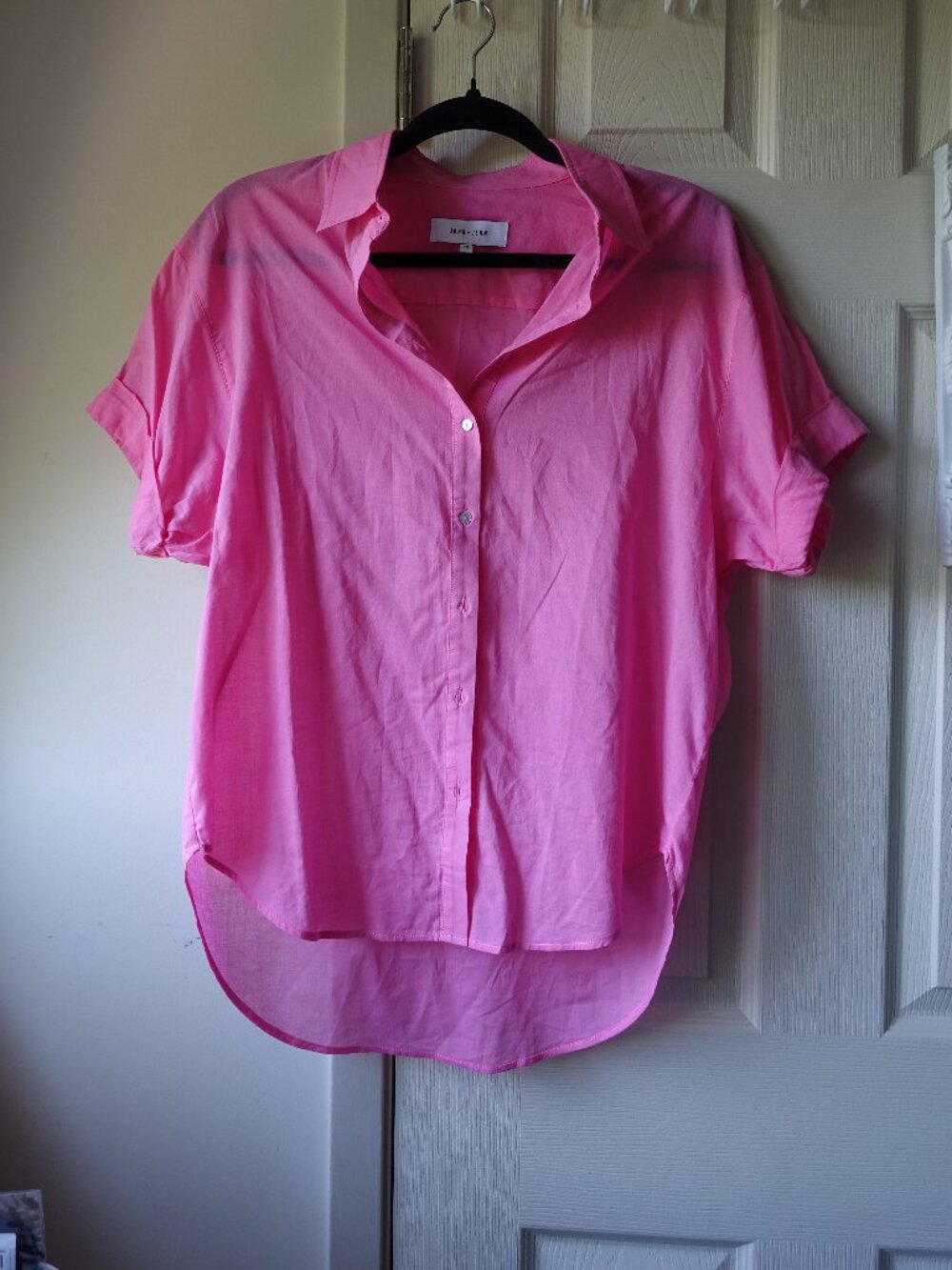 100% COTTON John + Jenn Bright Pink Short Sleeve Button-Down Shirt